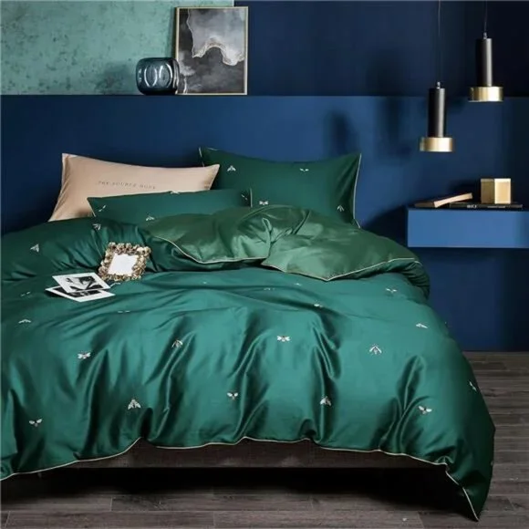 NEW Anthro Emerald Green Bee Boho Queen / King Size Bedding Duvet Sham Case Set - Picture 3 of 13